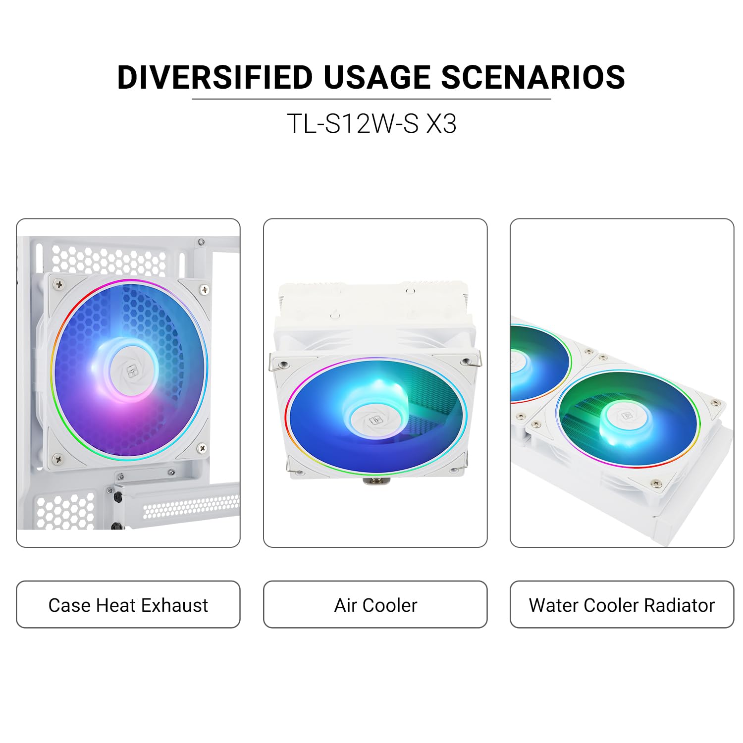 Thermalright TL-S12W-S X3 120mm PWM Silent ARGB CPU Case Fan - 3 Pack, Ultra Quiet Under 23.2dB(A), Perfect for PC Gaming, Workstation Cooling & Liquid/Air CPU Coolers
