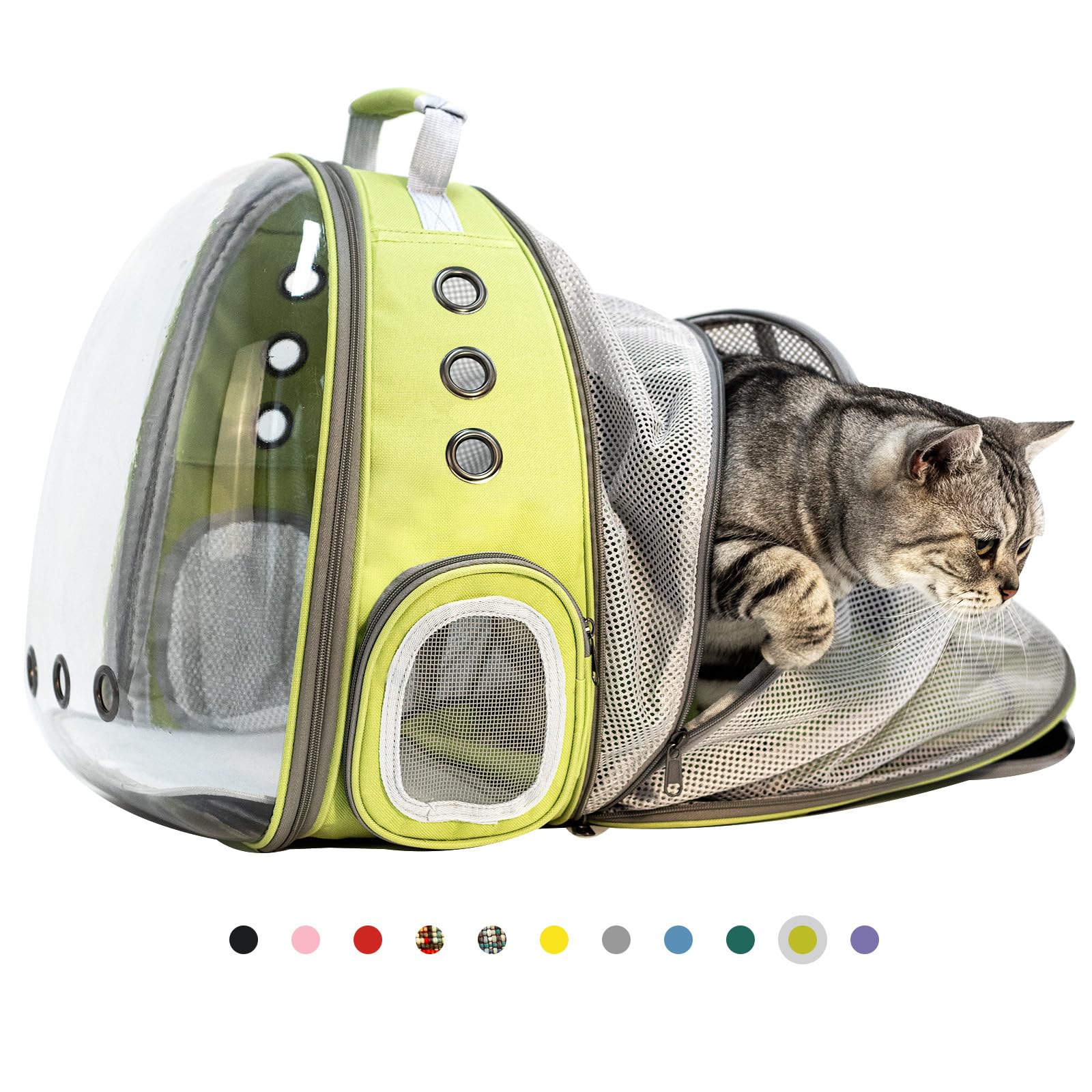 Expandable Cat Backpack Carrier with Clear Bubble Window - Durable Pet Travel Backpack for Cats & Small Dogs - Airplane Approved for Travel, Hiking, Camping & Outdoor Adventures (Light Green) - Perfect for Vet Visits, Daily Commutes & Exploring Nature Together