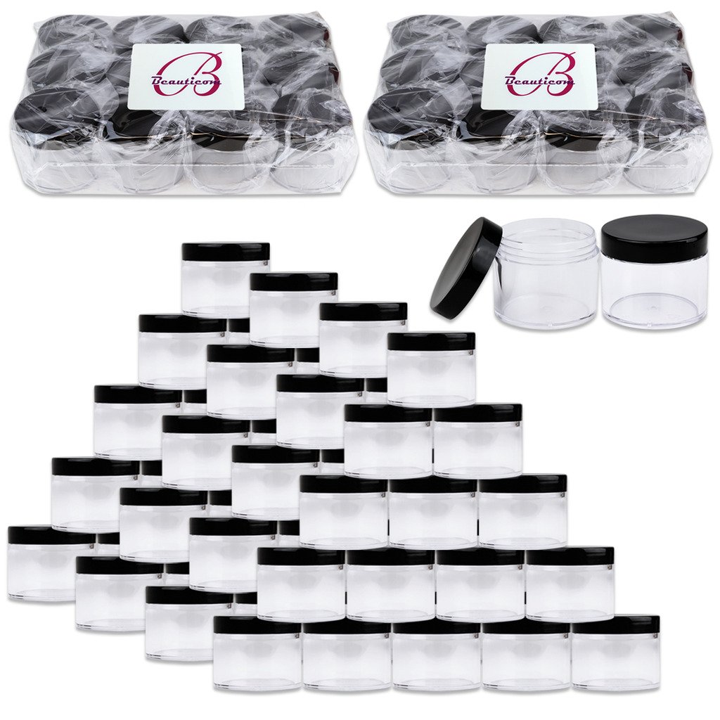 Beauticom 60 Grams/60 ML (2 Oz) Round Clear Leak Proof Plastic Jars with Black Lids - Travel-Friendly Cosmetic Containers for Makeup, Lotion, Creams, Oils & Salves - Perfect for Home, Salon & DIY Projects (Pack of 384)