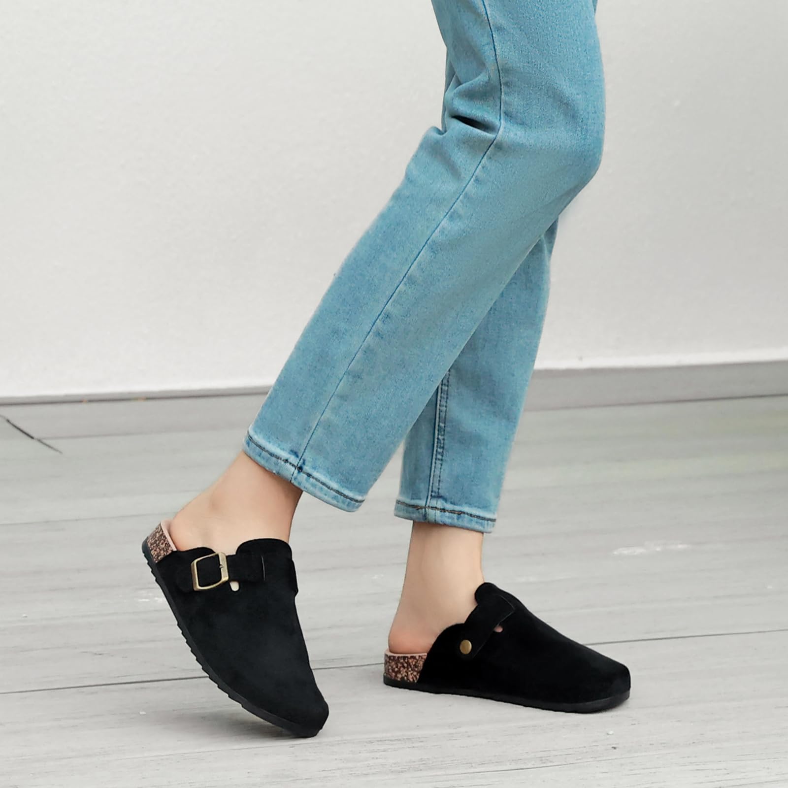 Women's & Men's Suede Clogs & Leather Mules - Comfortable Cork Footbed, Anti-Slip House Sandals with Arch Support & Adjustable Buckle - Perfect for Indoor/Outdoor Wear, Home, Office & Casual Occasions