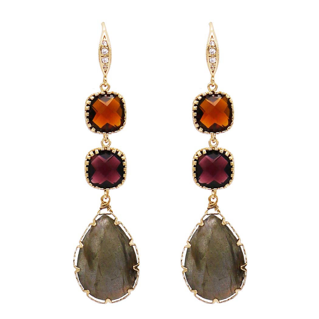 Rosemarie Collections Handmade Semi-Precious Stone Teardrop Triple Dangle Earrings for Women | Boho Chic Jewelry for Party, Wedding & Everyday Wear