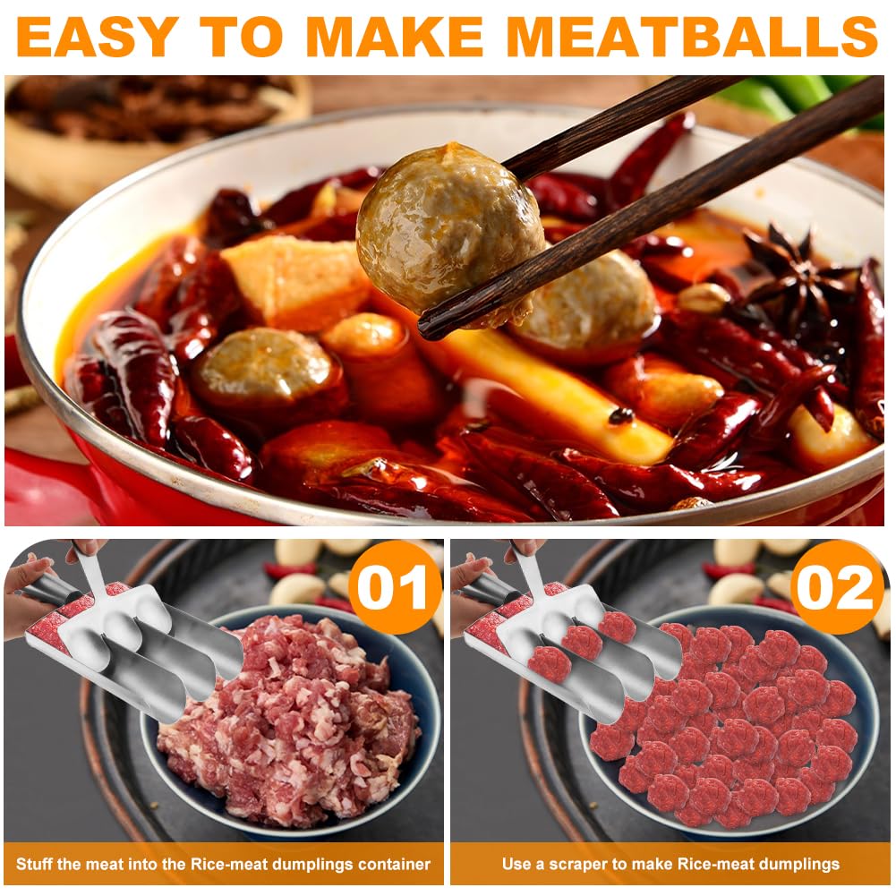 Premium Stainless Steel Triple Ball Maker - Perfect for Meatballs, Shrimp & Veggie Scoops - Durable Kitchen Cooking Tool for Home Chefs & Meal Prep - Ideal for Pasta Dishes, Appetizers & Party Food Preparation