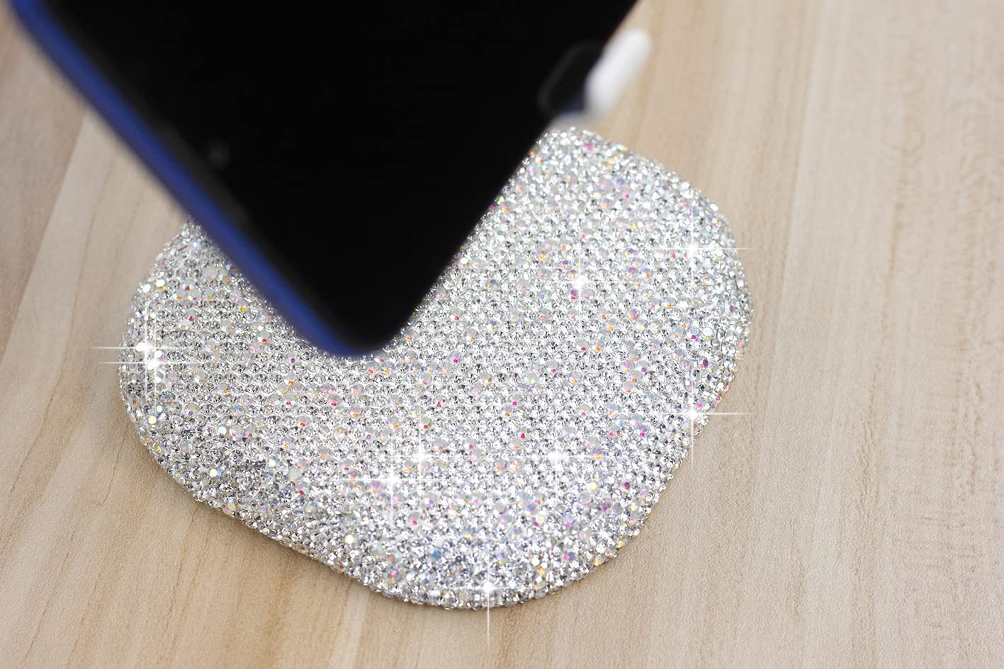 Sparkling Rhinestone Crystal Phone Stand - Adjustable Desktop Holder for iPhone, Samsung & Smartphones - Elegant Desk Accessory for Home, Office & Travel (White)