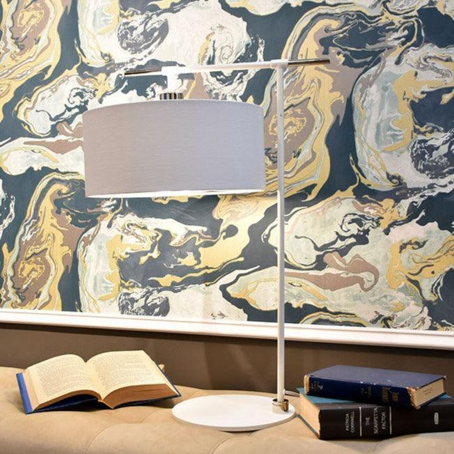Elstead Balance 1 Light White & Polished Nickel Table Lamp - Modern Bedside Lighting for Bedroom, Living Room, or Office