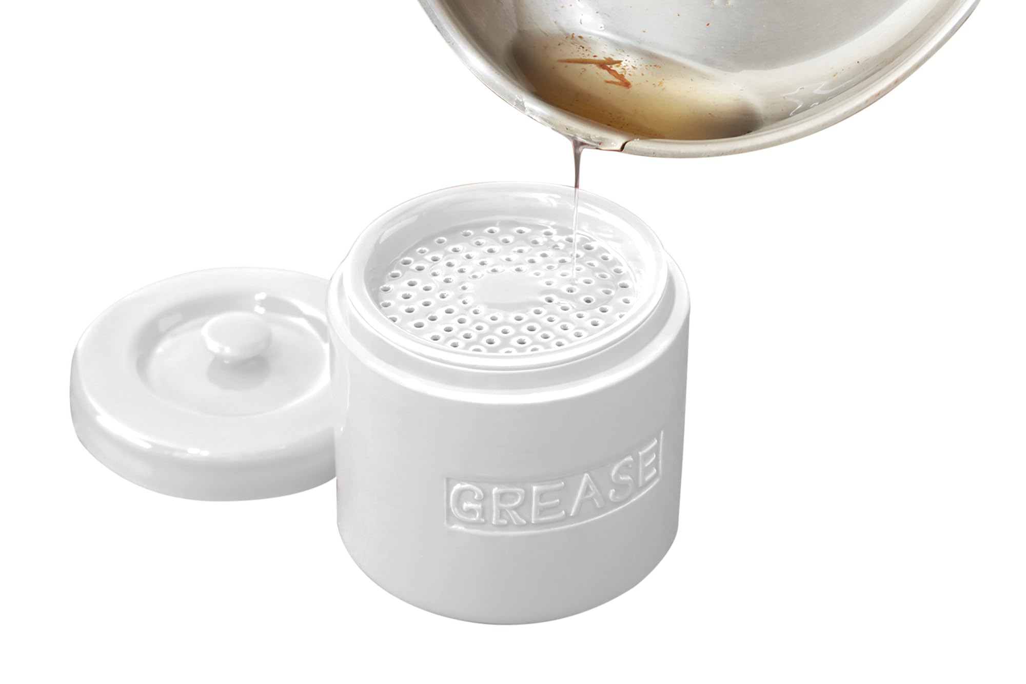 Fox Run 6238 Porcelain Grease Container - White | Durable Kitchen Grease Keeper for Cooking, Frying & Baking | Perfect for Restaurants, Home Kitchens & Outdoor BBQs