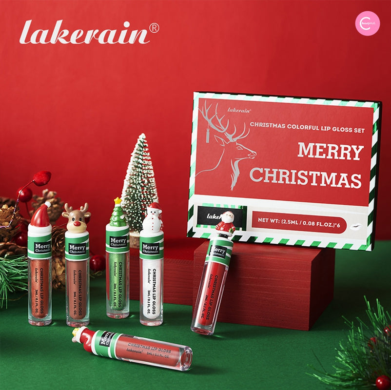 LAKERAIN Christmas Lip Gloss Set - 6 Pack Shimmer Lip Gloss for Holiday Parties, Gifts & Festive Makeup Looks