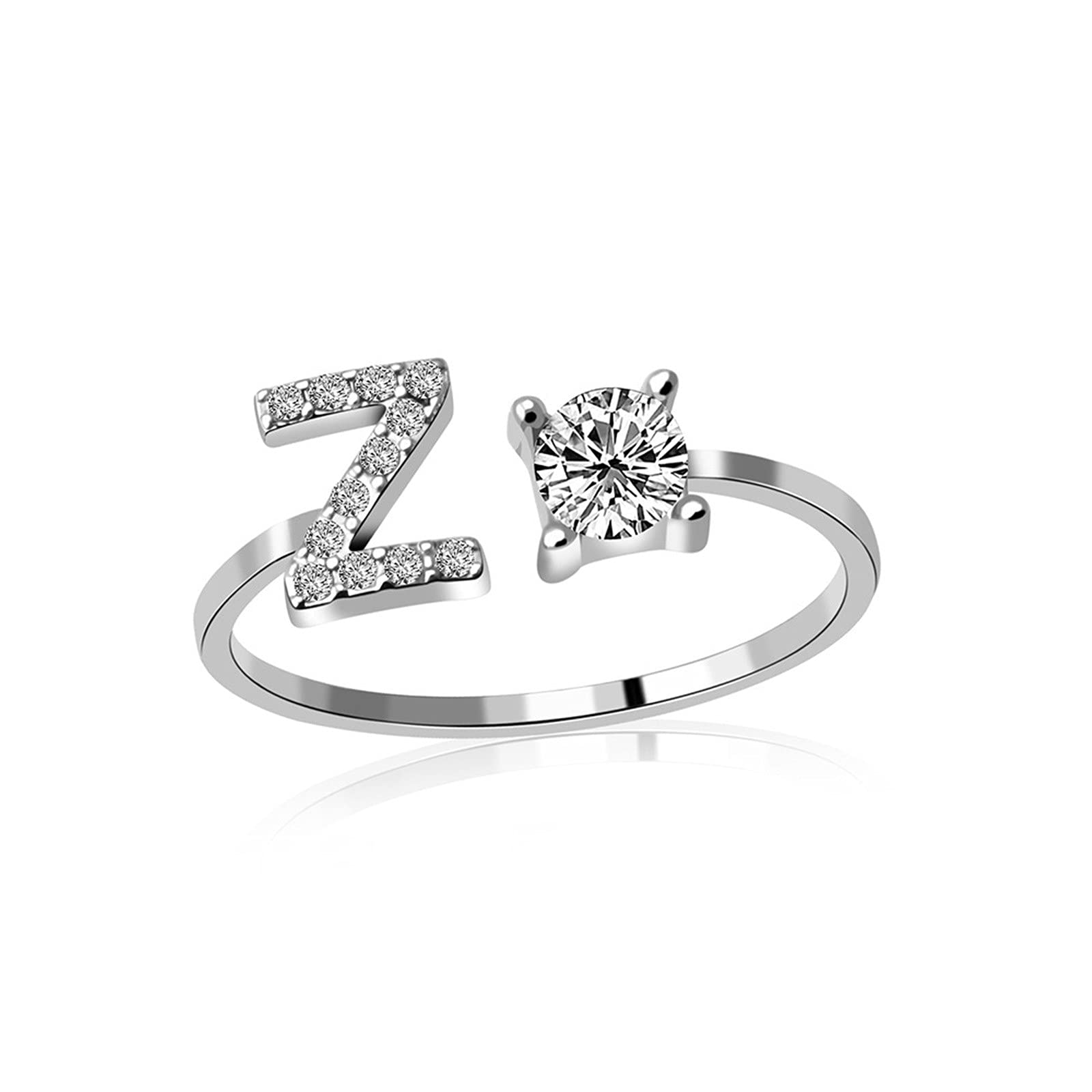 26 English Alphabet Rings for Women - Adjustable Silver Letter Rings with Zircon, Personalized Jewelry for Girls, Mothers, Brides - Perfect for Birthdays, Weddings, Anniversaries & Gift Giving (Letter Z) - Style Your Initials for Everyday Wear, Date Nights & Special Occasions