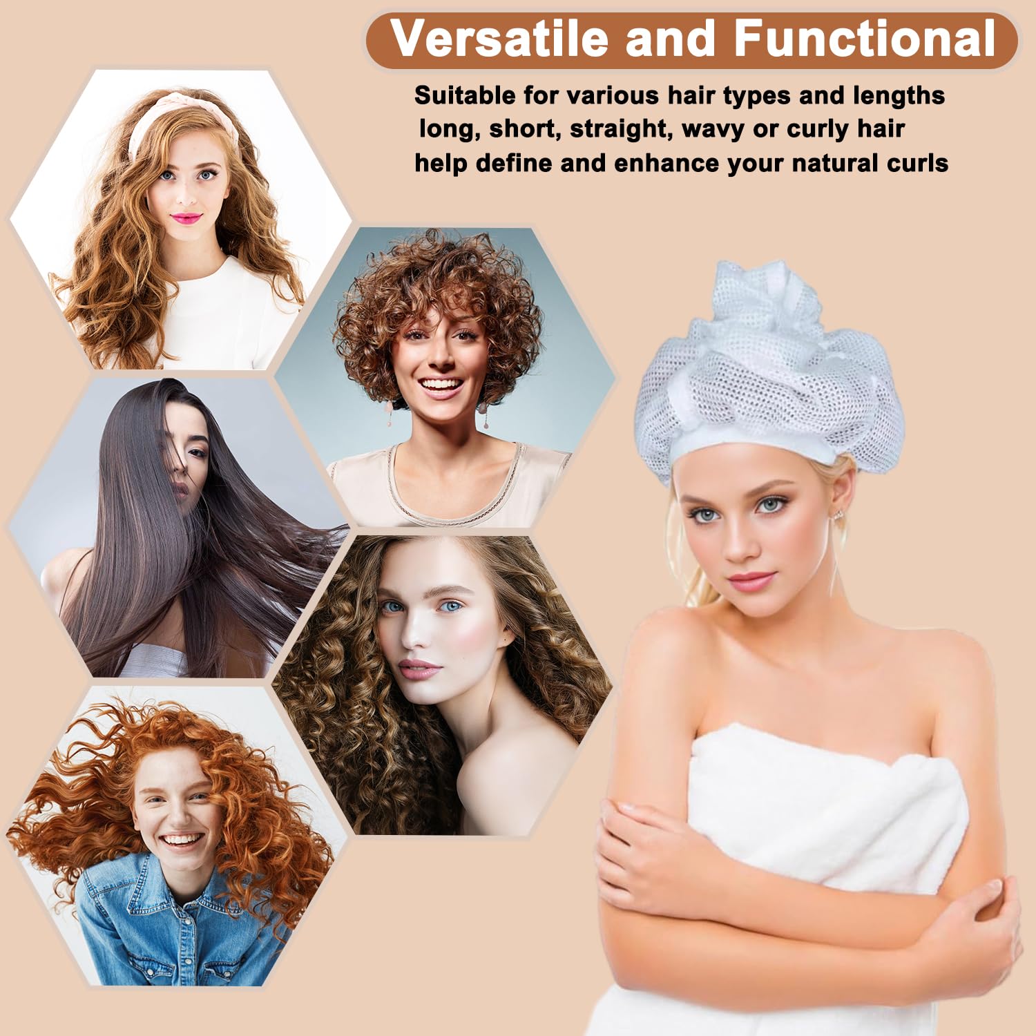Adjustable Plopping Hair Cap for Curly Hair - Soft Microfiber Hair Drying Cap with Drawstring for Frizz-Free Curls - Perfect for Air Drying, Diffusing & Overnight Hair Care (1PC)