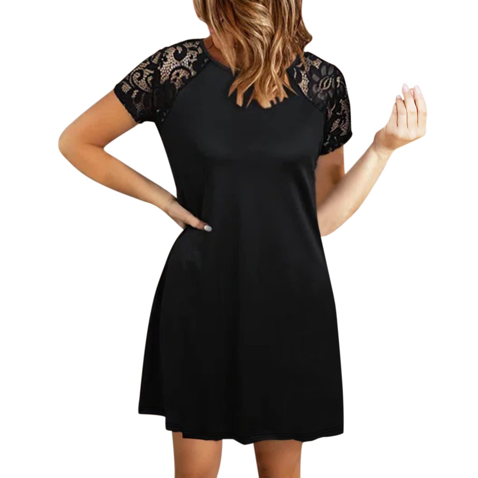 Women's Lace Patchwork Beach Dress - Sexy Short Sleeve for Summer Vacations