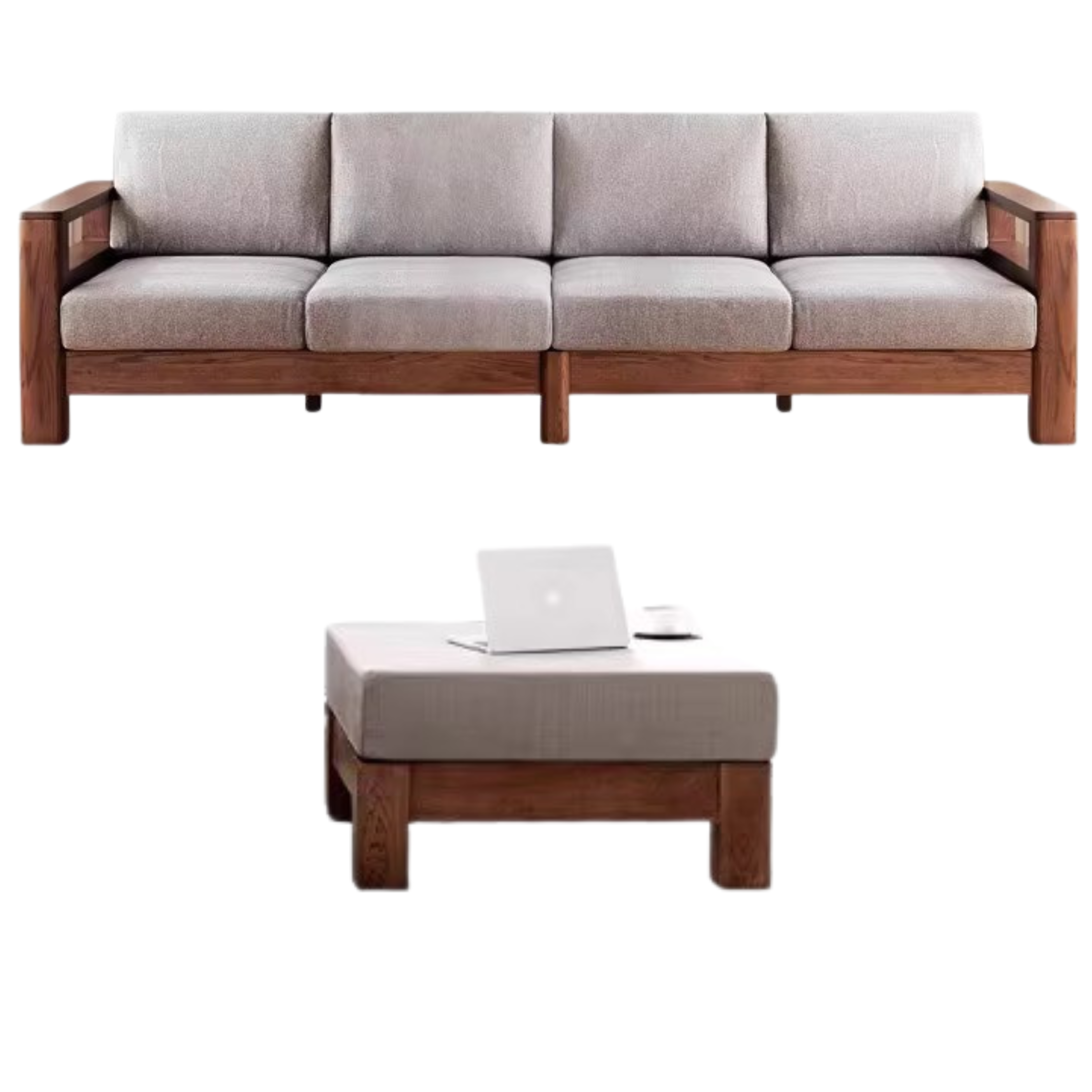 Solid Oak Wood Walnut Fabric Sofa - Modern Living Room Furniture for Home & Office Comfort