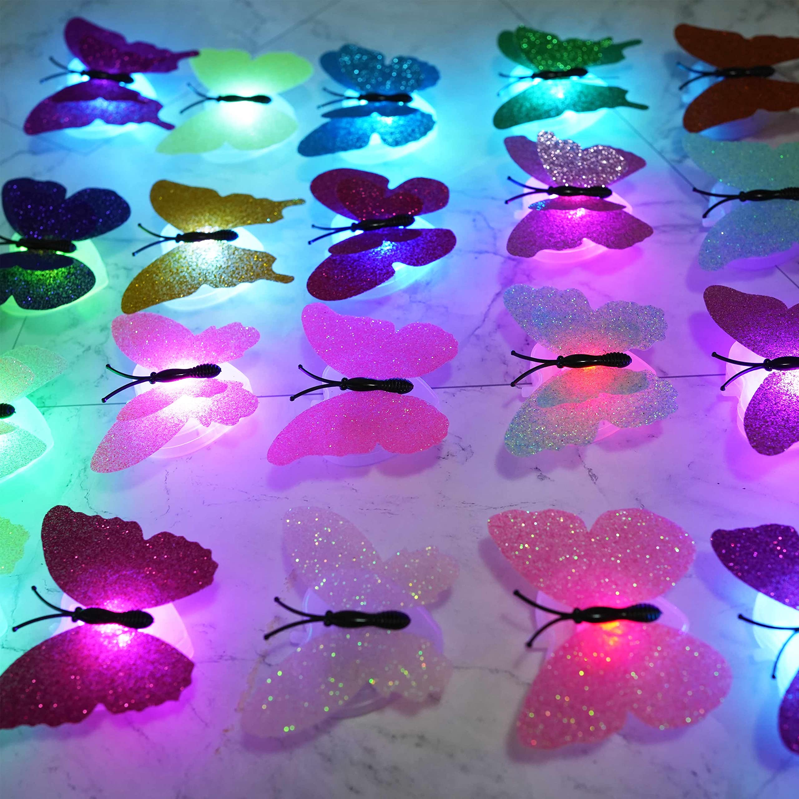 3D LED Butterfly Night Lights - 40Pcs Single & Double Wing Wall Decoration Lights with Glow Effect for Bedroom, Garden, Party Decor | Perfect for Kids Room, Wedding, Outdoor Landscape Lighting