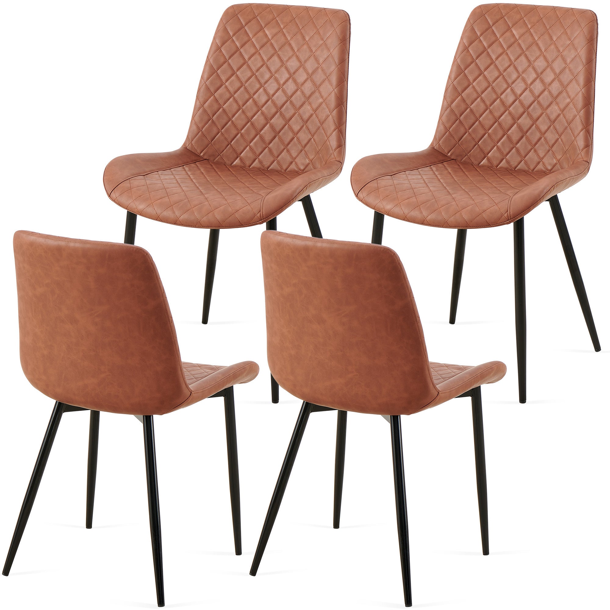 Set of 4 Brown Mid-Century Modern Leathaire Dining Chairs - Armless Side Chairs with Metal Legs for Kitchen, Living Room & Dining Room - Perfect for Home Decor & Entertaining