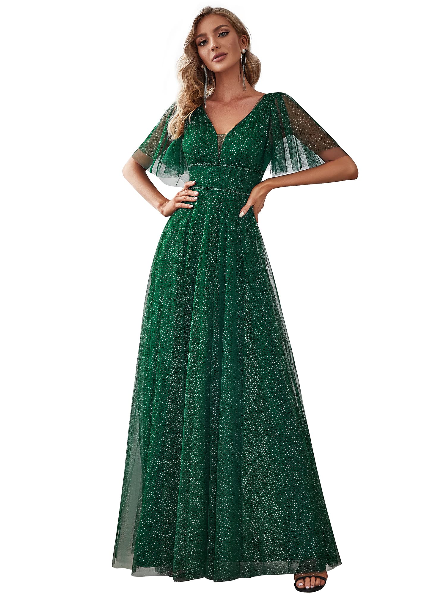 Ever-Pretty Women's Illusion Short Sleeve Tulle Bridesmaid Dress for Wedding - A-Line Summer Formal Gown with Floral Lace Appliques (Style 0278) | Perfect for Beach Weddings, Garden Parties & Formal Events