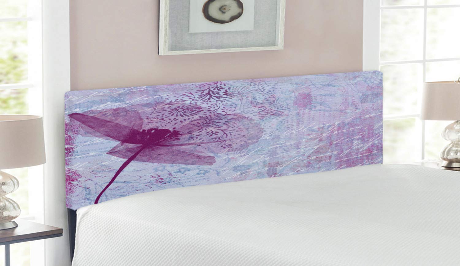 Ambesonne Poppy Flower Headboard - Vintage Floral Upholstered Metal Bed Frame with Memory Foam, Queen Size in Lilac | Romantic Bedroom Decor for Master & Guest Rooms