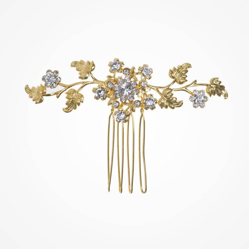 Seren Crystal Blossom Gold Vine Hair Comb - Elegant Bridal Hair Accessory for Weddings, Prom & Special Occasions