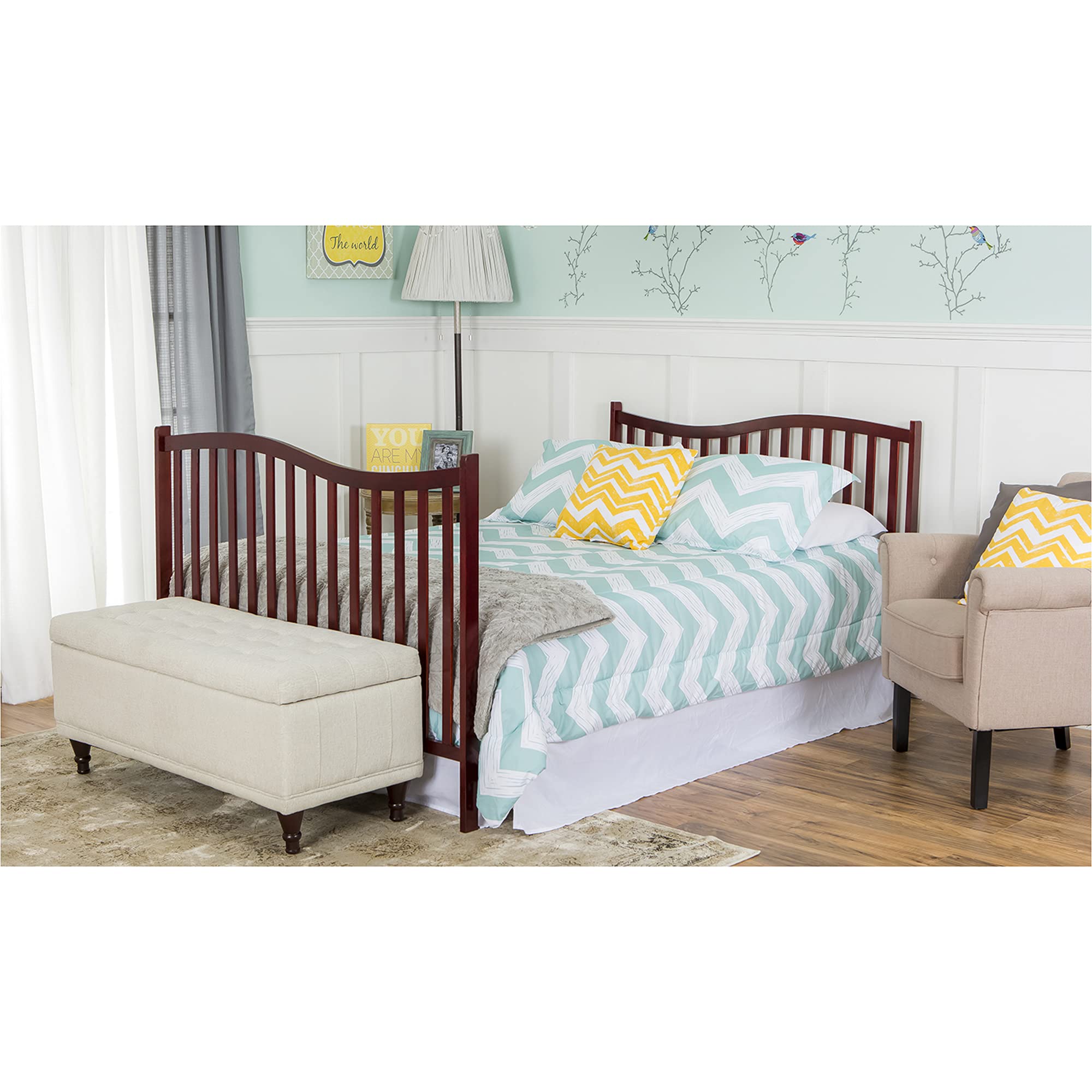 Dream On Me Chelsea 5-in-1 Convertible Crib in Cherry Finish - JPMA Certified Safe Nursery Furniture for Baby & Toddler | Perfect for Modern Nurseries & Daycare Centers