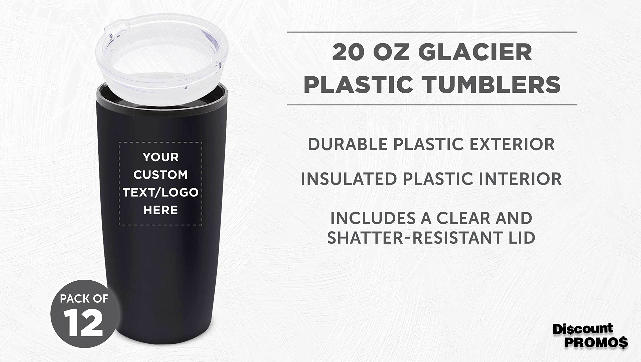 12-Pack Custom 20 oz Plastic Tumblers with Lids - Personalized Bulk Insulated Travel Cups for Iced Coffee, Smoothies & Cold Drinks - Perfect for Office, Parties, Picnics & Outdoor Activities - Black