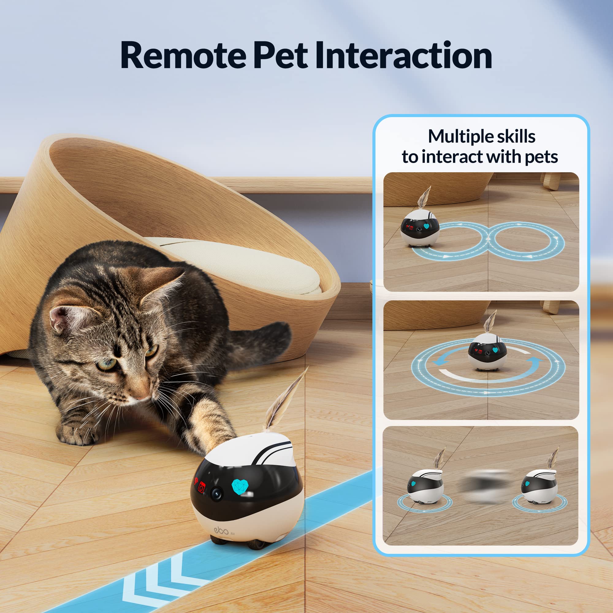 Enabot EBO Air Smart Home Security Camera with 2-Way Audio, Night Vision & APP Control - Wireless Rechargeable Pet Camera for Dogs, Cats & Baby Monitoring - Indoor SD Card Storage for Home & Office Use
