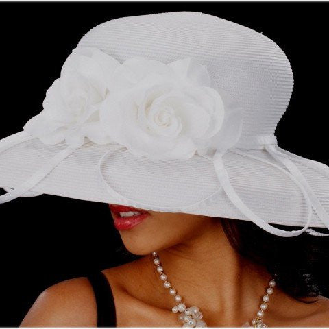 Elegant White Church Hat with Satin Flower - BW9016 Ladies' Sunday Service & Wedding Headpiece - Perfect for Easter, Mother's Day & Formal Occasions