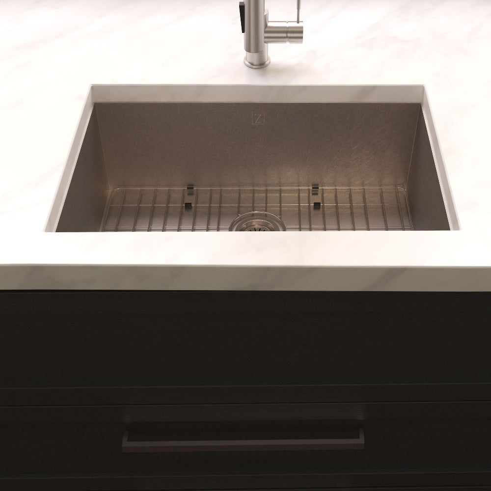 ZLINE 36 Inch Meribel Undermount Single Bowl Kitchen Sink - Satin Stainless Steel with Bottom Grid (SRS 36S) | Perfect for Modern Farmhouse & Commercial Kitchens