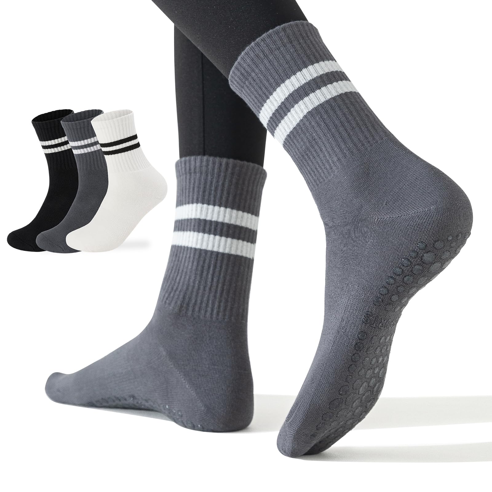 Flydo 3 Pack Non-Slip Grip Socks for Women - Anti-Slip Yoga Socks with Grips for Pilates, Barre, Ballet & Dance Workout - Perfect for Studio Classes, Home Workouts and Gym Sessions