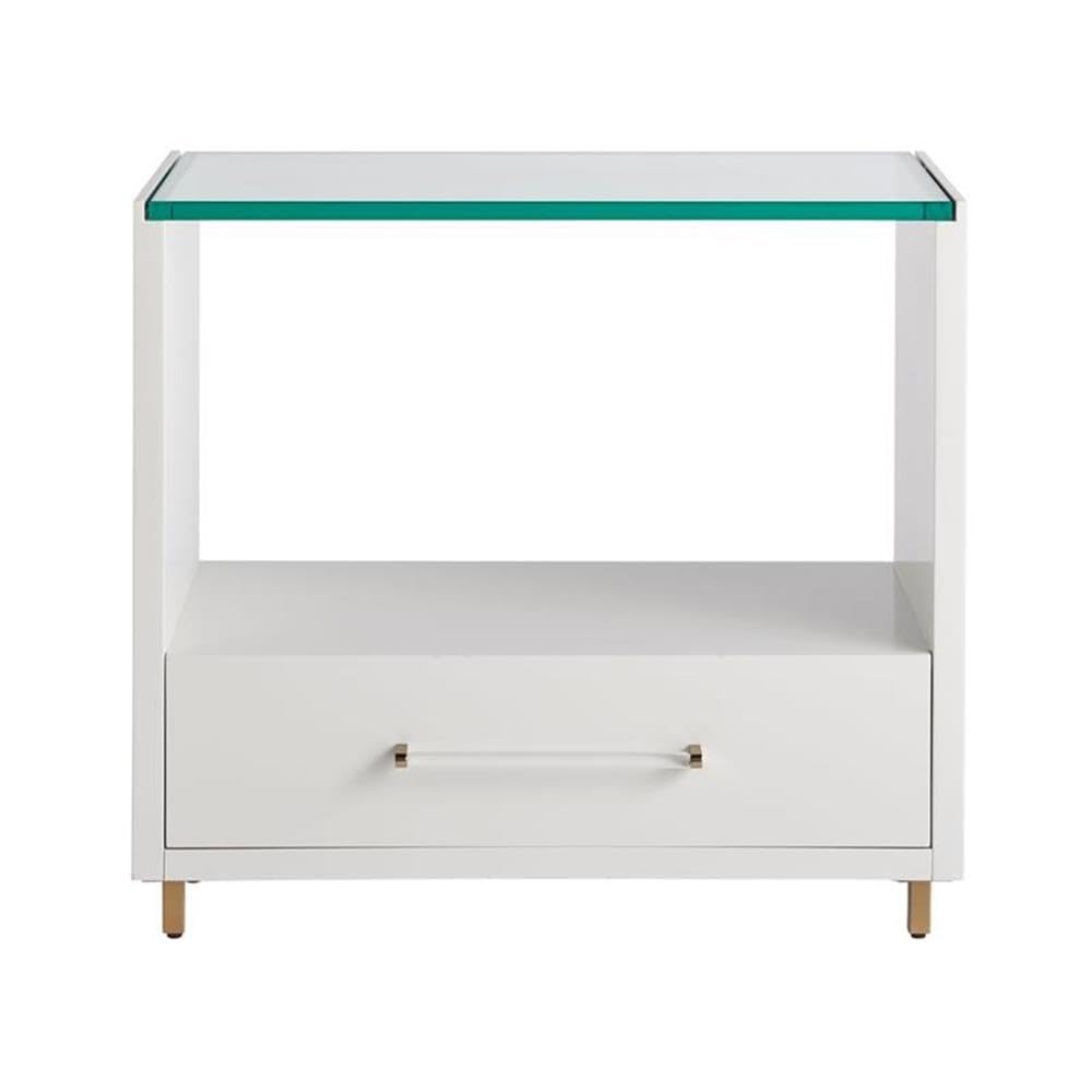 White Universal Furniture Mirand Kerr Peony Wood Nightstand with Glass Top - Elegant Bedroom Side Table for Modern Home Decor