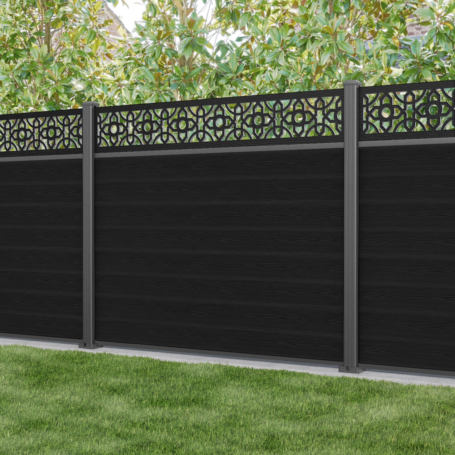 Classic Nabila Fence Panel - Black Aluminum Fence with Durable Posts for Home, Garden & Backyard Security | Outdoor Privacy Fence Solution