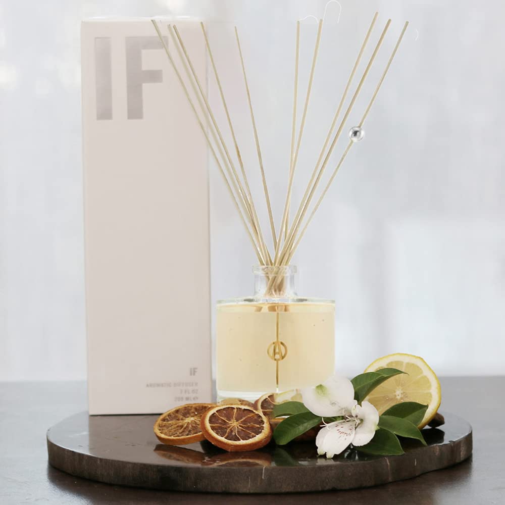 Premium IF Aromatic Diffuser - Modern White Floral & Citrus Essential Oil Blend in Elegant Glass Bottle (7oz/200ml) | Long-Lasting 12-Month Fragrance | Perfect for Home, Office, Spa & Gift Giving