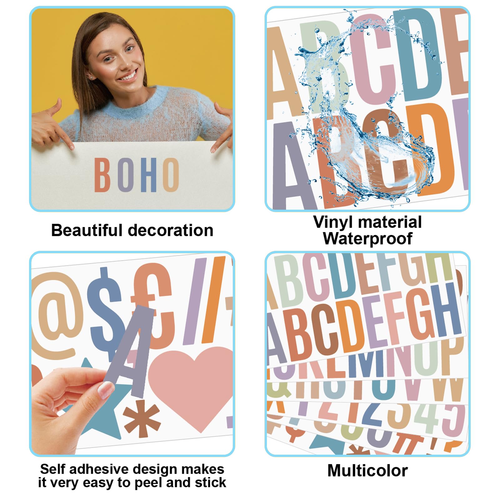 400 Pcs Large Letter Stickers for Bulletin Boards - 24 Sheets 2.5 Inch Self-Adhesive Vinyl Letters - Boho Classroom Decor for Windows, Doors & Wall Displays - Perfect for Teachers, Homeschooling & DIY Projects
