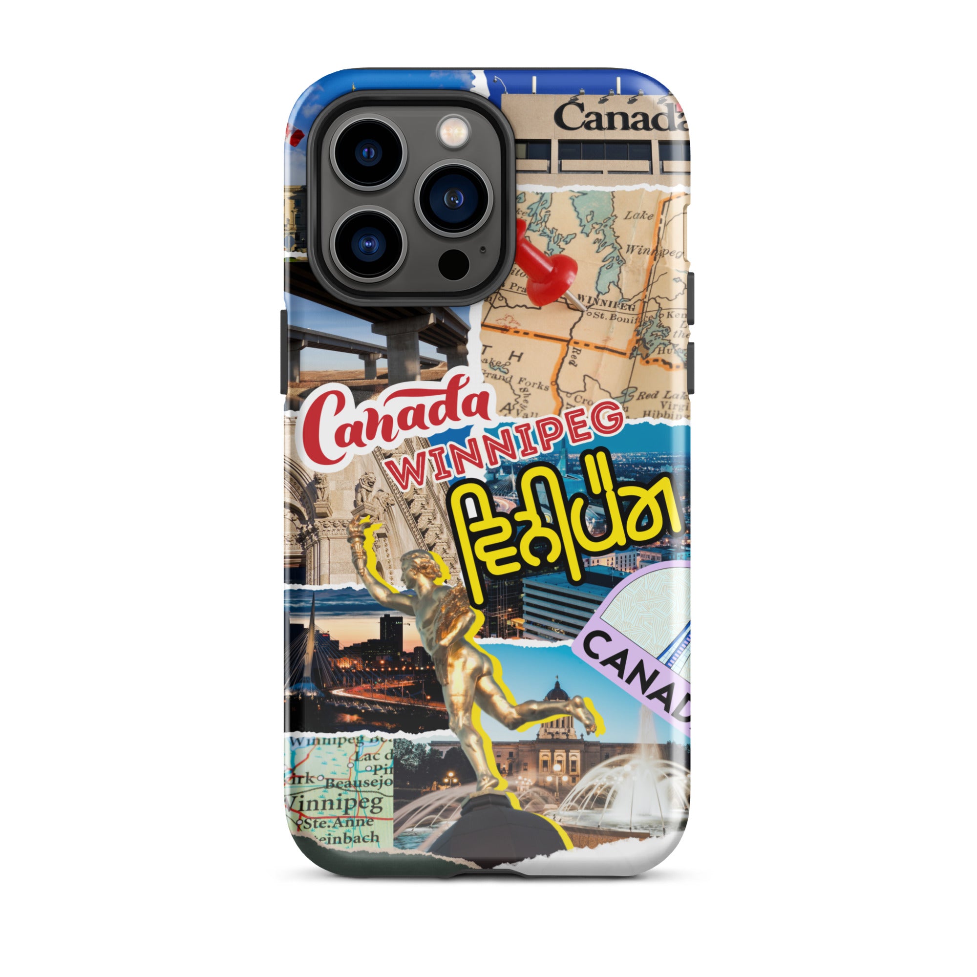 Premium Winnipeg Collage iPhone Case - Durable Protective Cover for iPhone 12/13/14/15 Pro Max - Stylish Artistic Design for Everyday Use & Travel