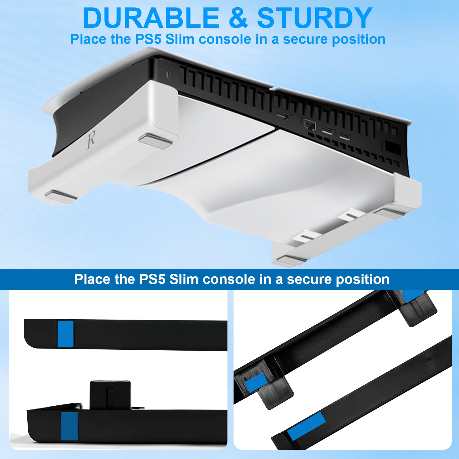 Nspiel Horizontal Stand for PS5 Slim Console - Minimalist Design Accessories Compatible with PS5 Slim Digital & Disc Editions - White Base Stand for Gaming Setup & Living Room Organization