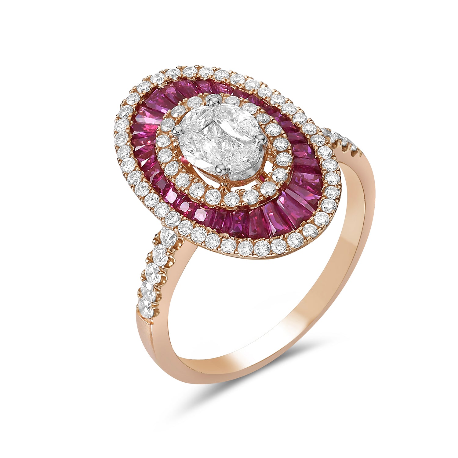Exquisite Channel Set Baguette Cut Ruby Pave Diamond Ring in 14K Rose Gold - Elegant Wedding Band, Anniversary Gift for Her, Perfect for Bridal Jewelry & Special Occasions