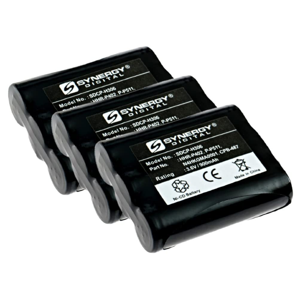 Synergy Digital Cordless Phone Batteries - 3-Pack Ni-CD 3.6V 900mAh Replacement Batteries for Panasonic KX-TG2237B & P-P511 - Perfect for Home, Office, and Business Phone Systems