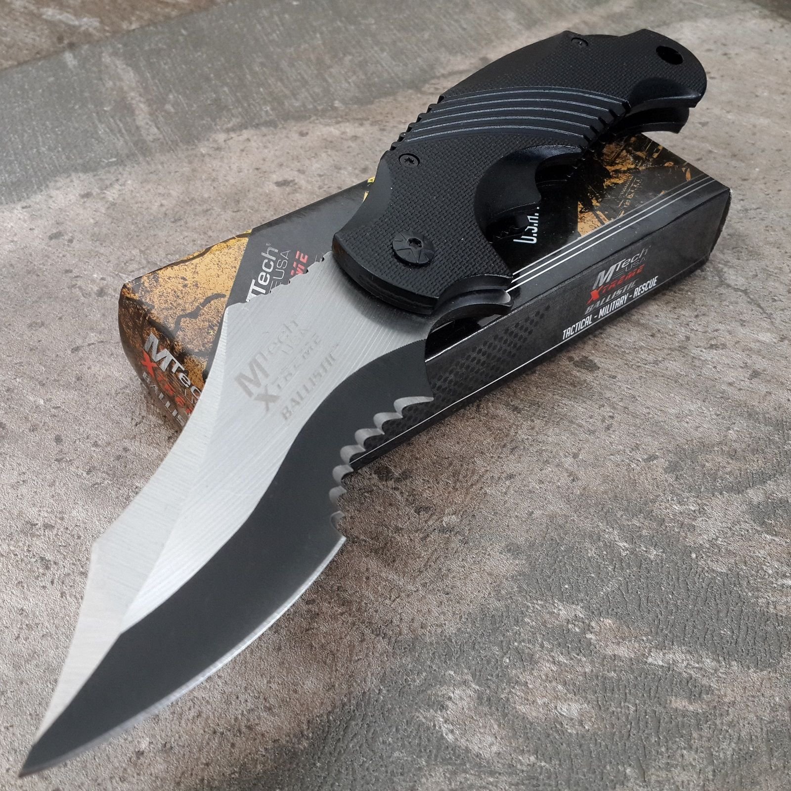 MTECH XTREME Assisted Opening Tactical Knife - Black Sawback Blade Hunting Knife for Outdoor Survival, Camping & EDC