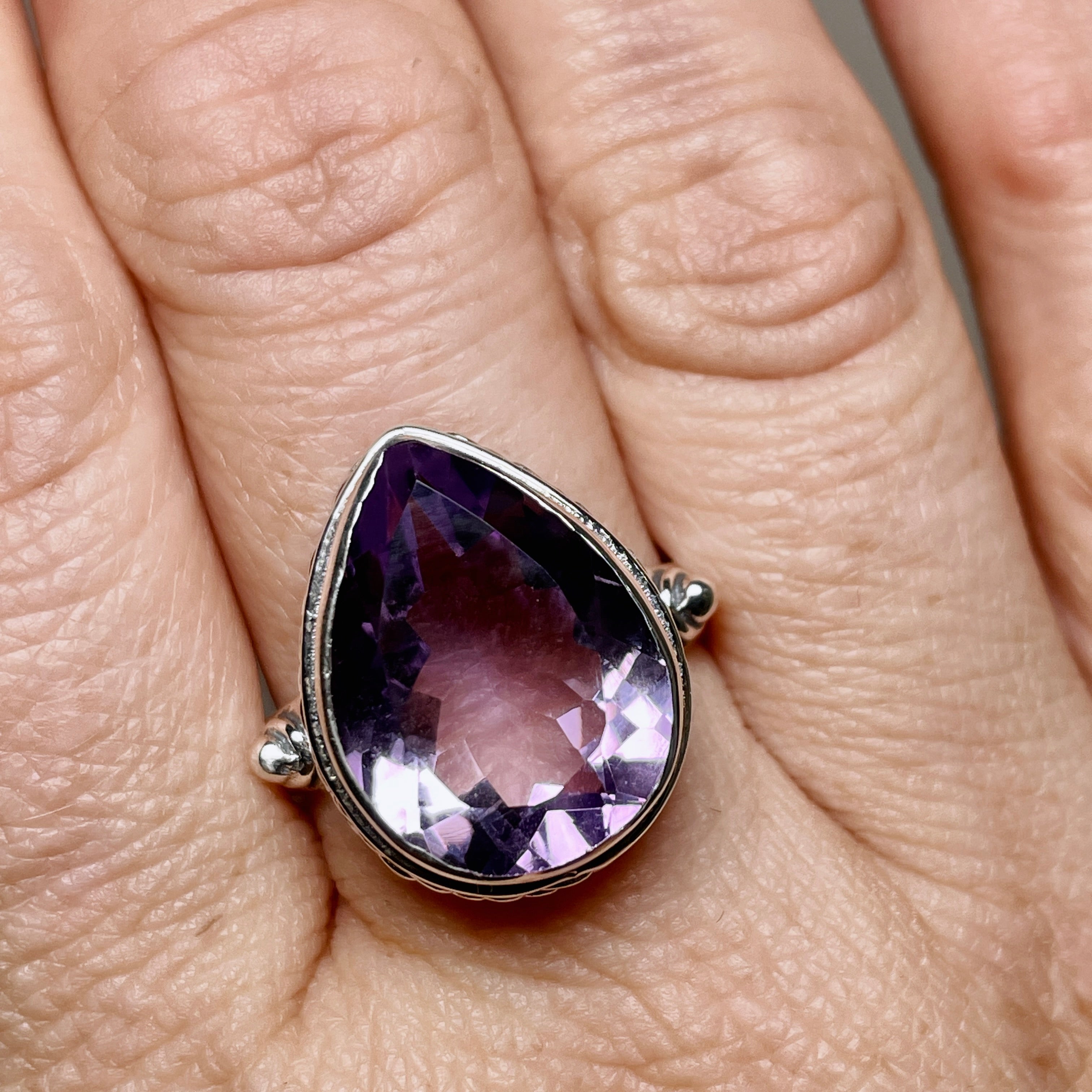 Amethyst Faceted Teardrop Ring in Sterling Silver - Elegant Purple Gemstone Jewelry for Women - Perfect for Weddings, Parties & Special Occasions