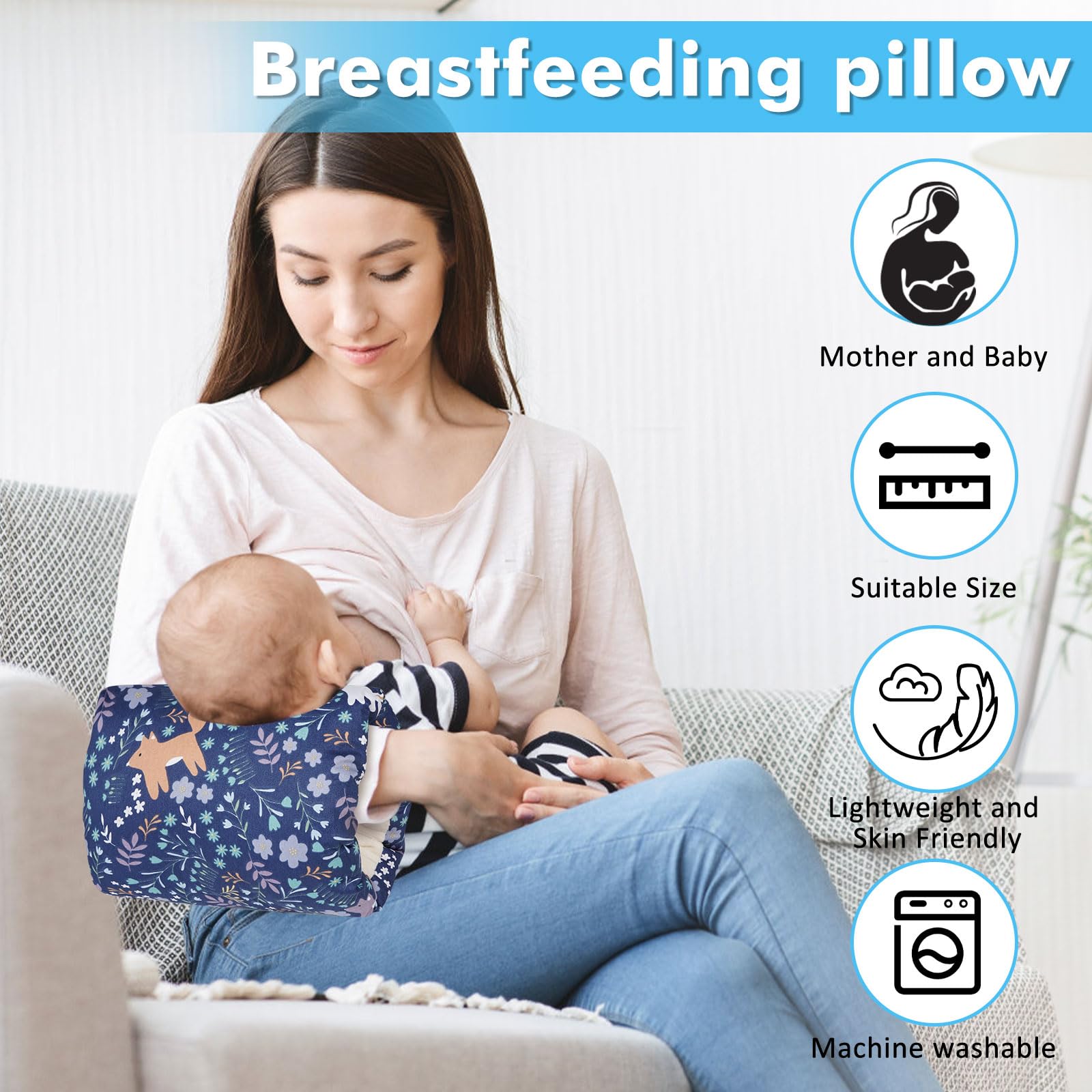 Soft Cotton Baby Nursing Arm Pillow - Ergonomic Support for Breastfeeding Moms & Newborns - Portable Washable for Home & Travel (Blue Forest)