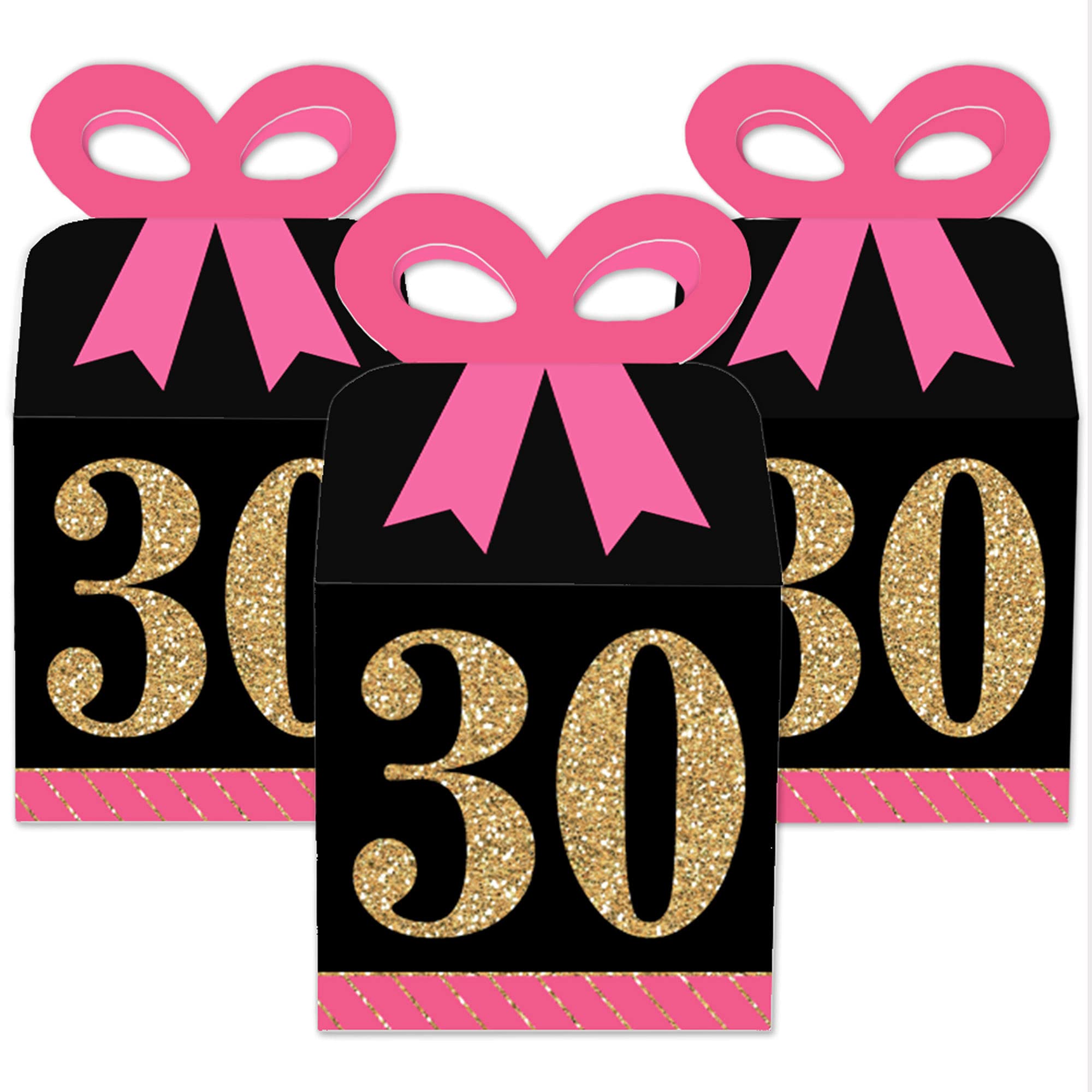 Chic 30th Birthday Gift Boxes - Pink, Black & Gold - Set of 12 for Party Favors