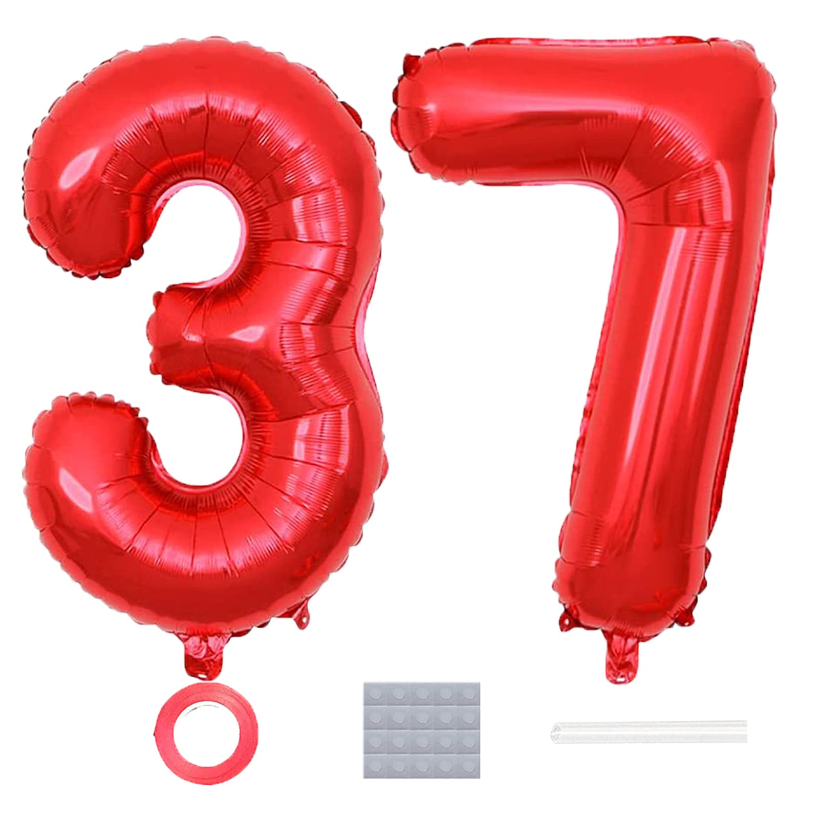 40 Inch Jumbo Red Number 37 Foil Balloons - Large Prom, Birthday & Anniversary Party Decorations - Perfect for 37th Birthday Parties, Wedding Anniversaries, Graduations & Photo Props