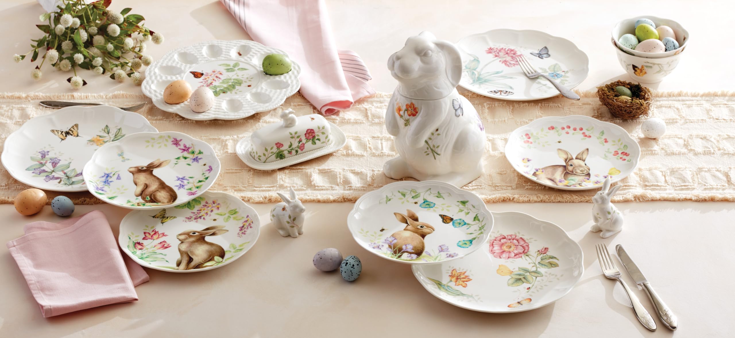 Lenox 893465 Butterfly Meadow Bunny 4-Piece Accent Plate Set - Elegant Floral Dinnerware for Easter, Spring Decor & Special Occasions