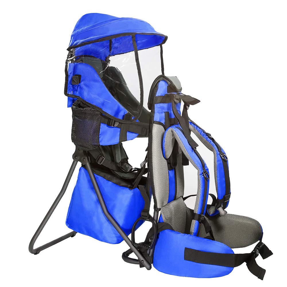 ClevrPlus Blue Cross Country Baby Backpack Carrier - Adjustable & Lightweight Toddler Hiking Backpack with Comfortable Seat, Foldable Frame & Large Capacity - Perfect for Outdoor Adventures, Hiking, Travel & Family Camping