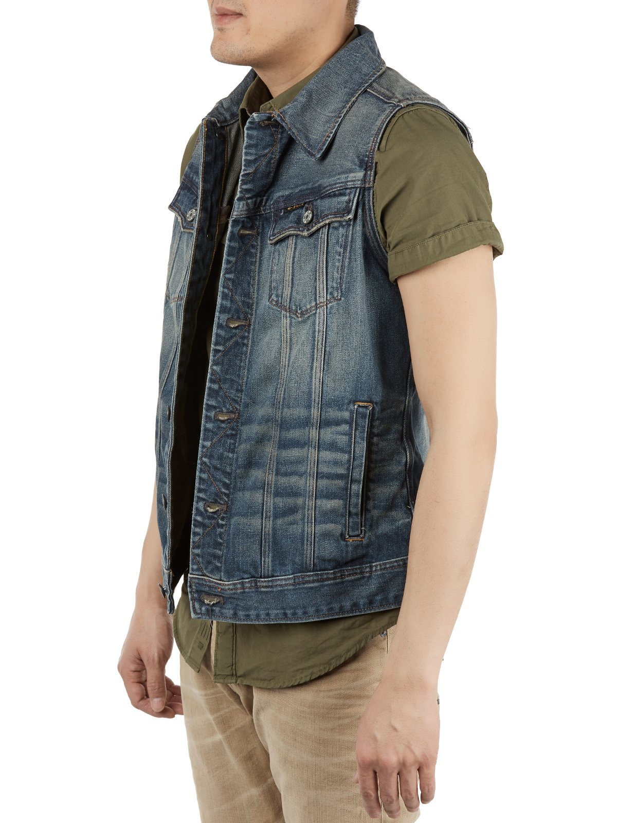 G-Star Men's Slim Tailor Sleeveless Denim Vest | Distressed Blue Jean Waistcoat for Casual Outfits & Streetwear Fashion