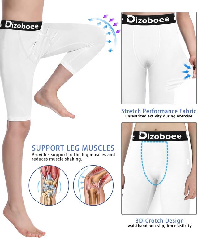 Youth Boys Compression Pants 3/4 Length Athletic Leggings - Breathable Sports Tights for Basketball, Football, Baseball - Perfect for Training, Running & Gym Workouts
