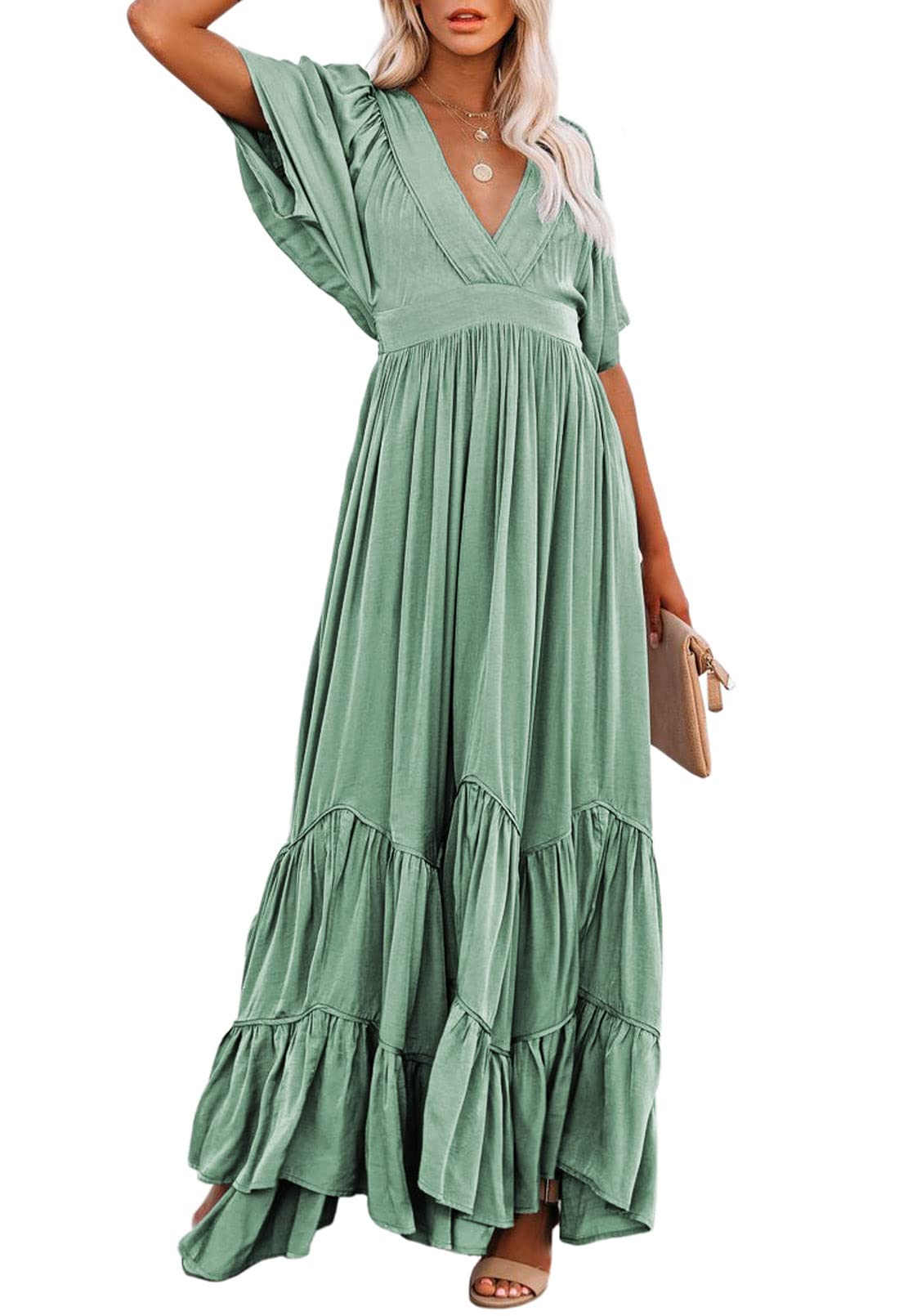 Meenew Women's Summer Long Flowy Dress - Tiered Boho Maxi Dress for Casual Wear, Beach Vacation & Outdoor Parties | Loose Fit Comfortable Sundress