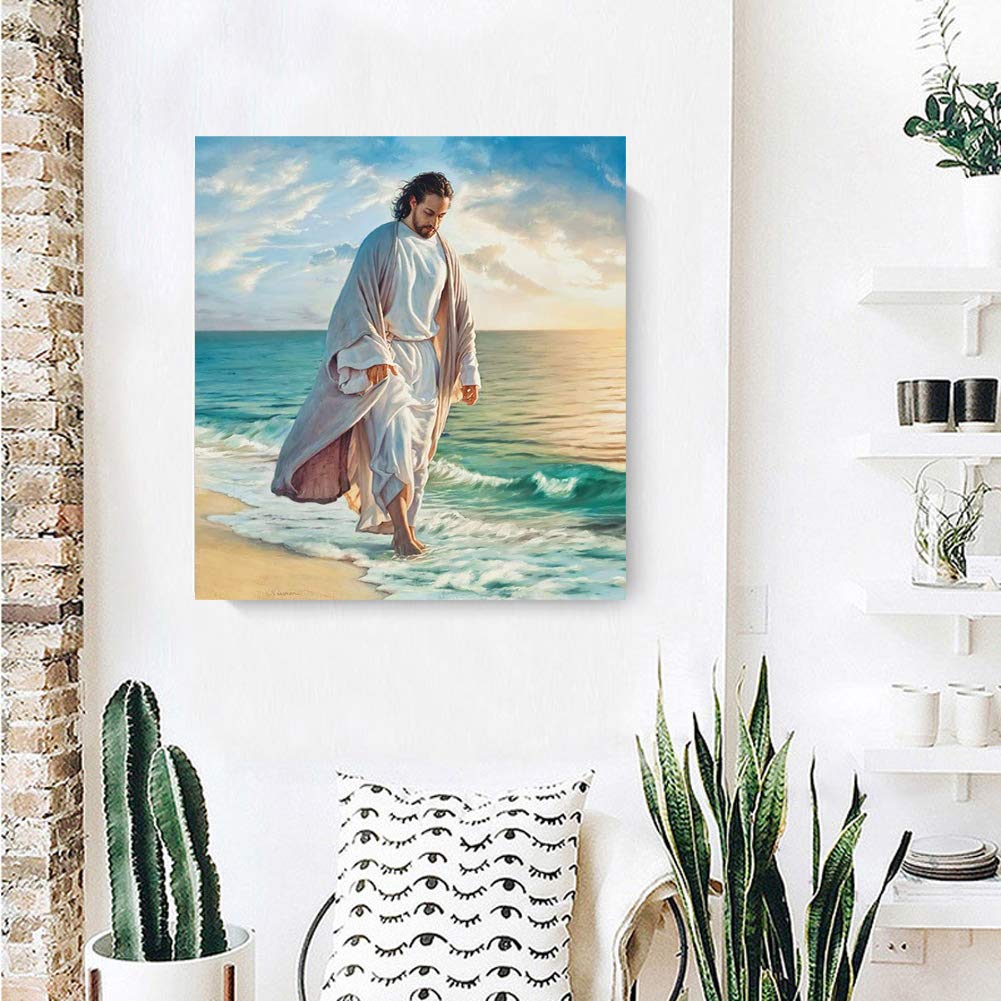 Jesus Walks On Beach Framed Wall Art - Religious Christian Decor for Bedroom, Office & Living Room - Ready to Hang Inspirational Picture - Perfect for Prayer Spaces & Gift Giving