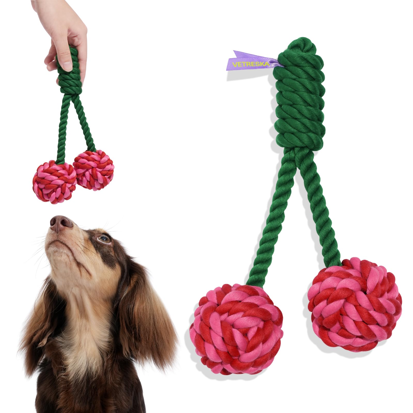 VETRESKA Durable Dog Rope Toys for Large Breed Dogs - Heavy Duty Tug of War Chew Toy with Ergonomic Handle for Puppy Training, Teething Relief & Interactive Play | Perfect for Outdoor Activities, Indoor Games & Holiday Gifts (Cherry Red)