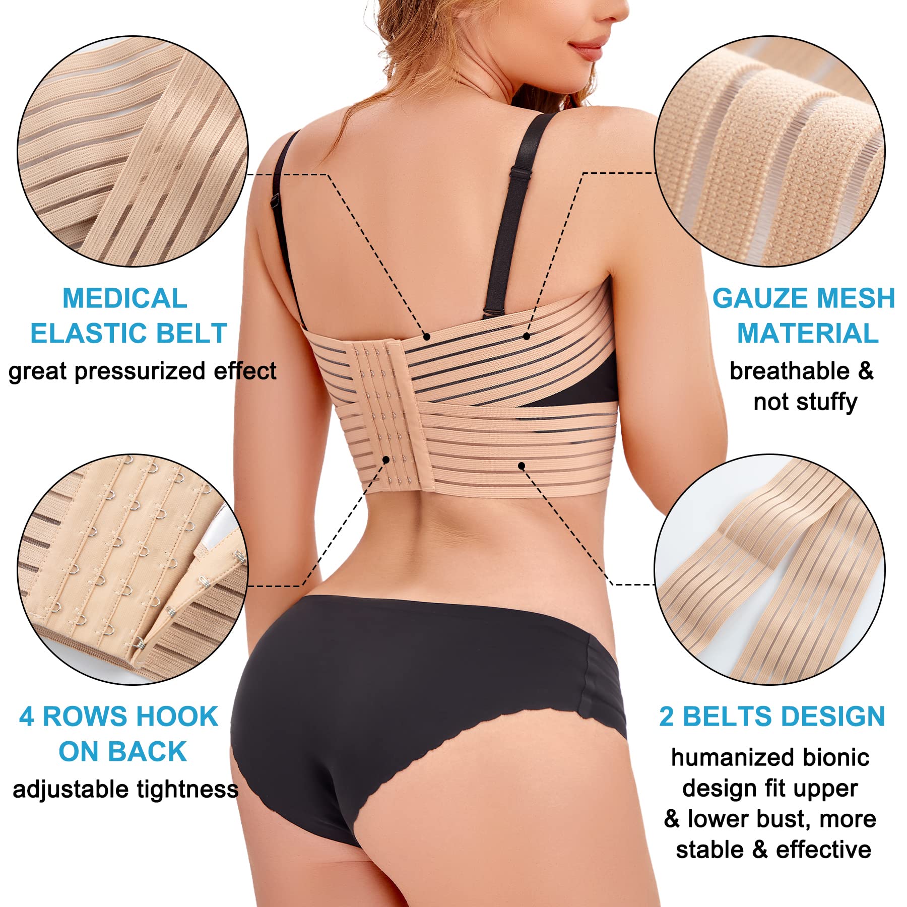 SCARBORO Post-Surgery Breast Support Band for Women - Implant Stabilizer & Compression Strap for Augmentation & Reduction - Medical Chest Support for Large Breasts & Exercise - Ideal for Recovery, Workouts & Daily Comfort