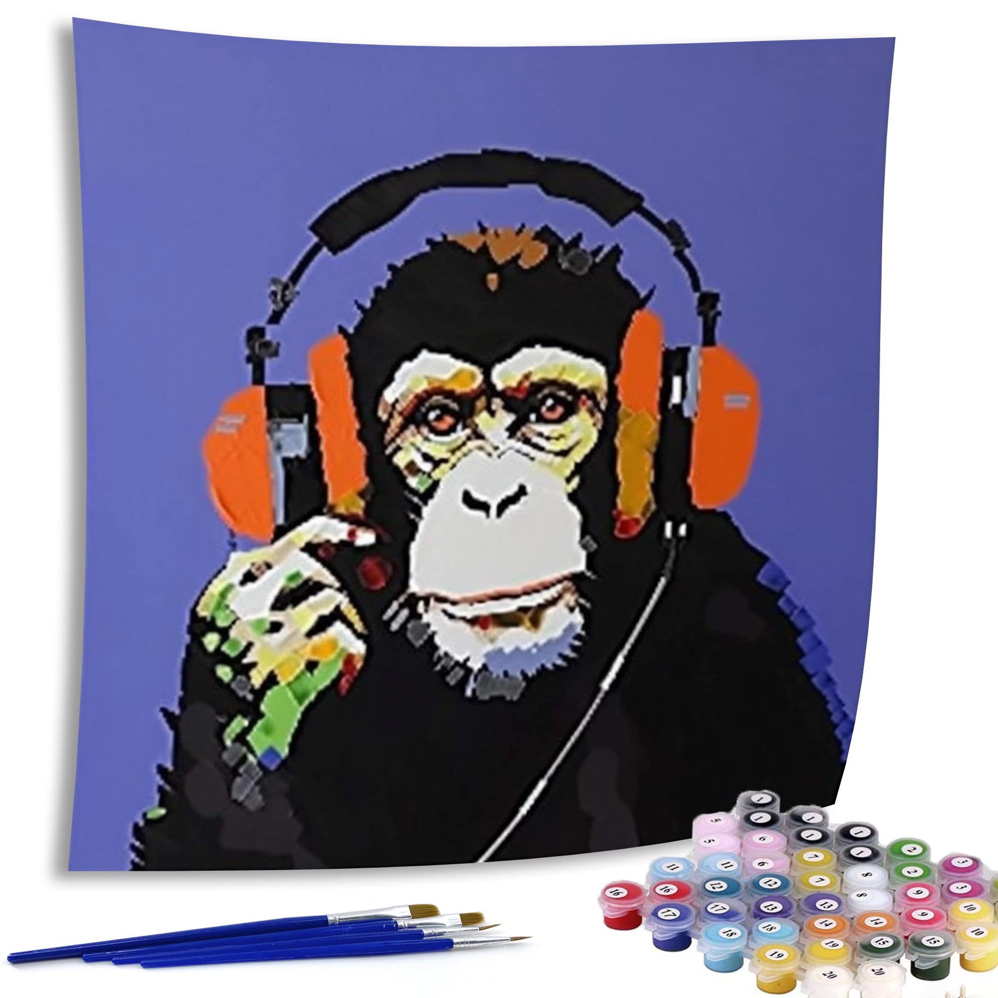 DIY Monkey Paint by Numbers Kit for Kids & Adults - 20x20 Inch Animal Acrylic Oil Painting Art Set for Beginners - Home Wall Decor, Stress Relief & Creative Gift Idea
