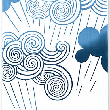 Kenema Tenugui Rain Clouds - Japanese Traditional Hand Dyed Cotton Cloth for Home Decor, Gift Wrap & DIY Crafts