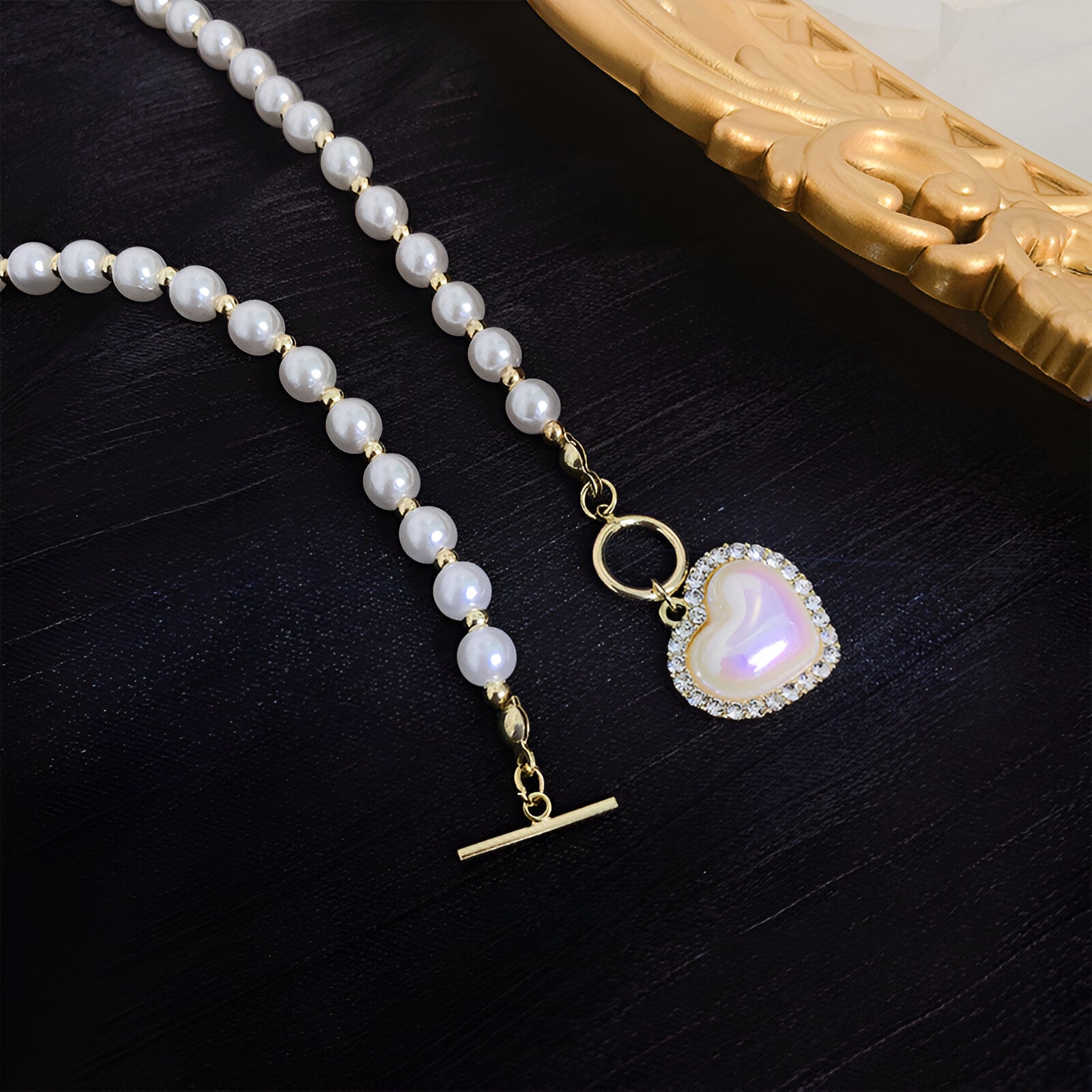 Elegant Heart Charm Pearl Beaded OT Necklace for Women | HN2013 | Perfect Gift for Valentine's Day, Anniversary & Special Occasions