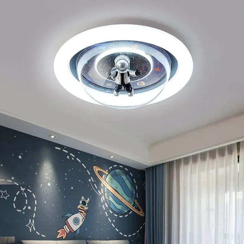 Space-Themed LED Flush Mount Ceiling Light for Bedroom - Modern Astronomy Decor for Kids Room, Nursery & Home Theater Lighting